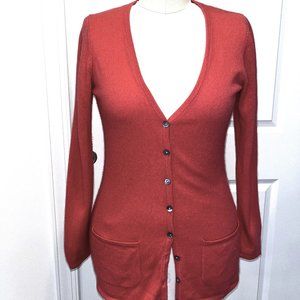 Pink Red Lauren Hansen Cashmere Sweater Cardigan Button Women M